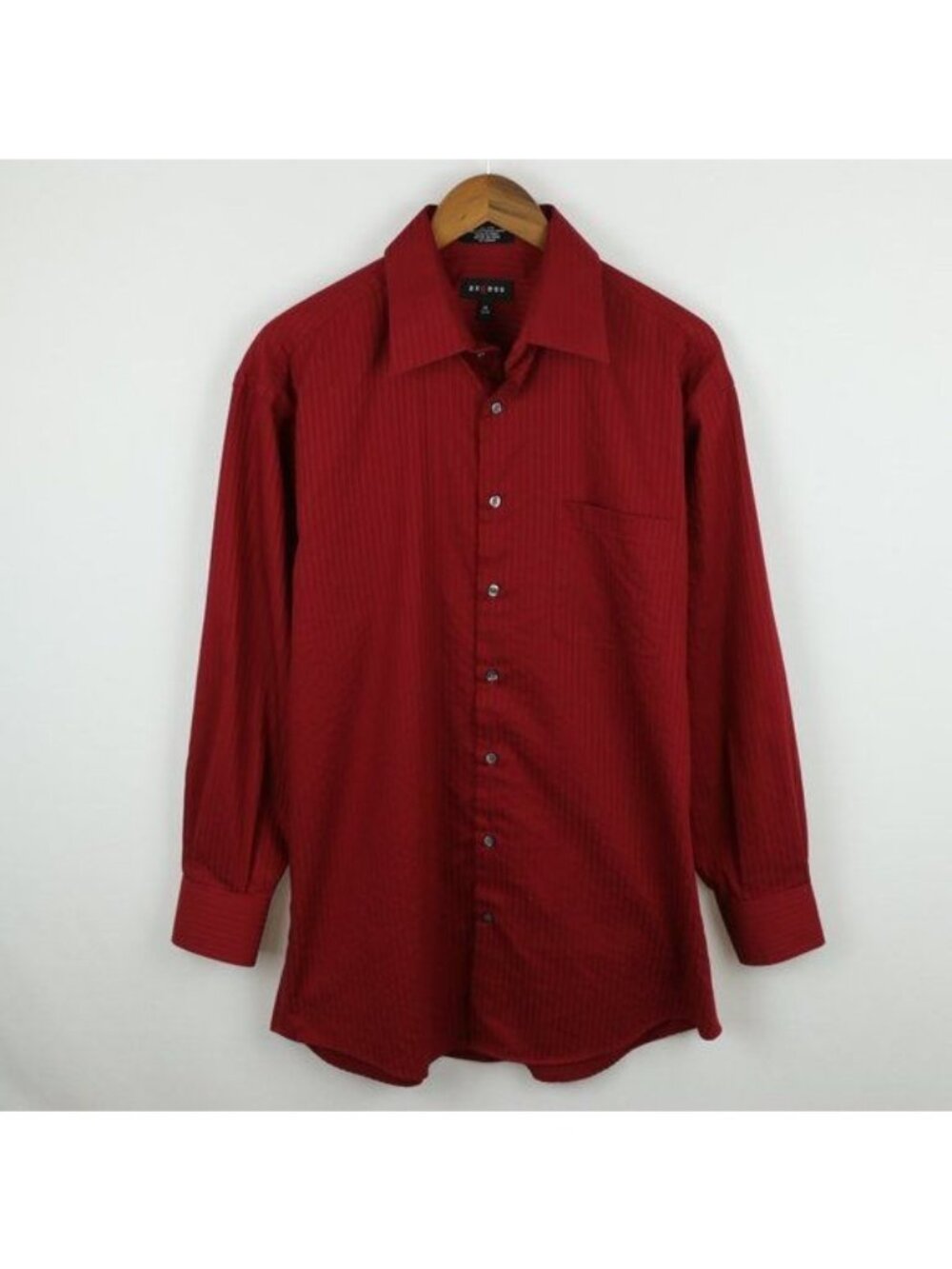 Axcess Men's Neck 16 Red Striped Cotton Long Sleeve Button Up Dress Shirt
